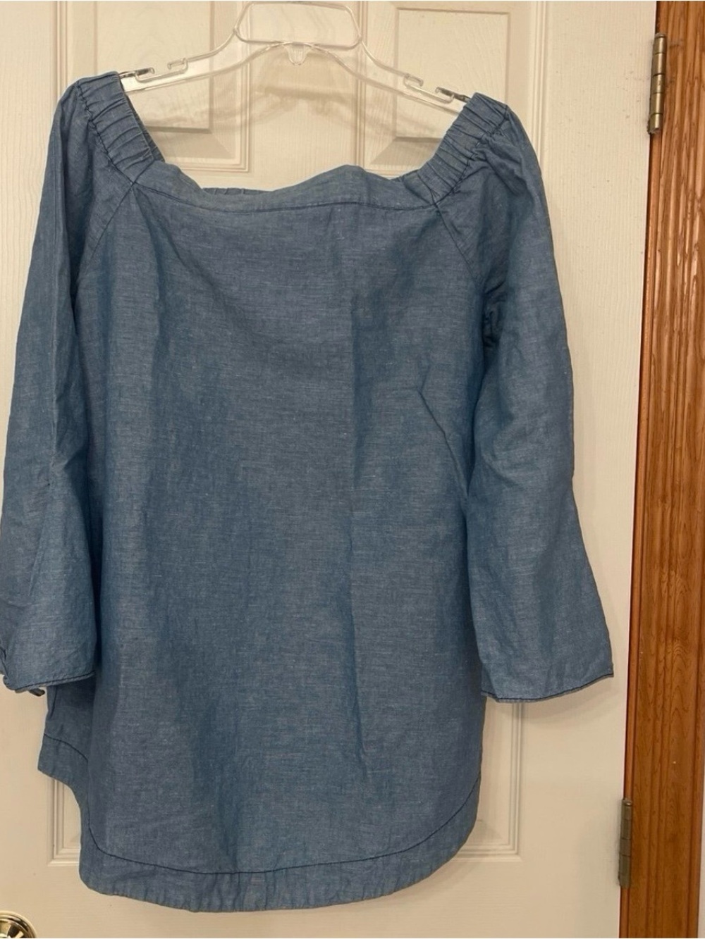Free People Blue Women's Off-Shoulder Linen Blend Top. Large